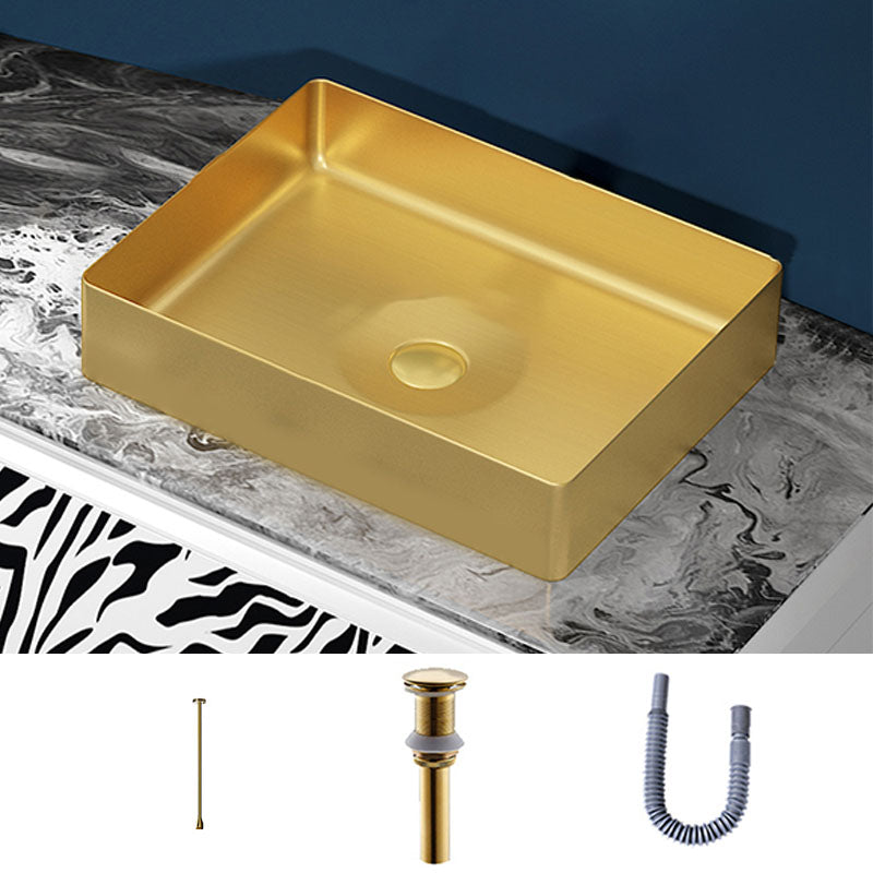 Modern Bathroom Sink with Pop-Up Drain Metal Rectangular Vessel Bathroom Sink Gold Ceiling Sensing Faucet Sink with Faucet Clearhalo 'Bathroom Remodel & Bathroom Fixtures' 'Bathroom Sinks & Faucet Components' 'Bathroom Sinks' 'bathroom_sink' 'Home Improvement' 'home_improvement' 'home_improvement_bathroom_sink' 7362366