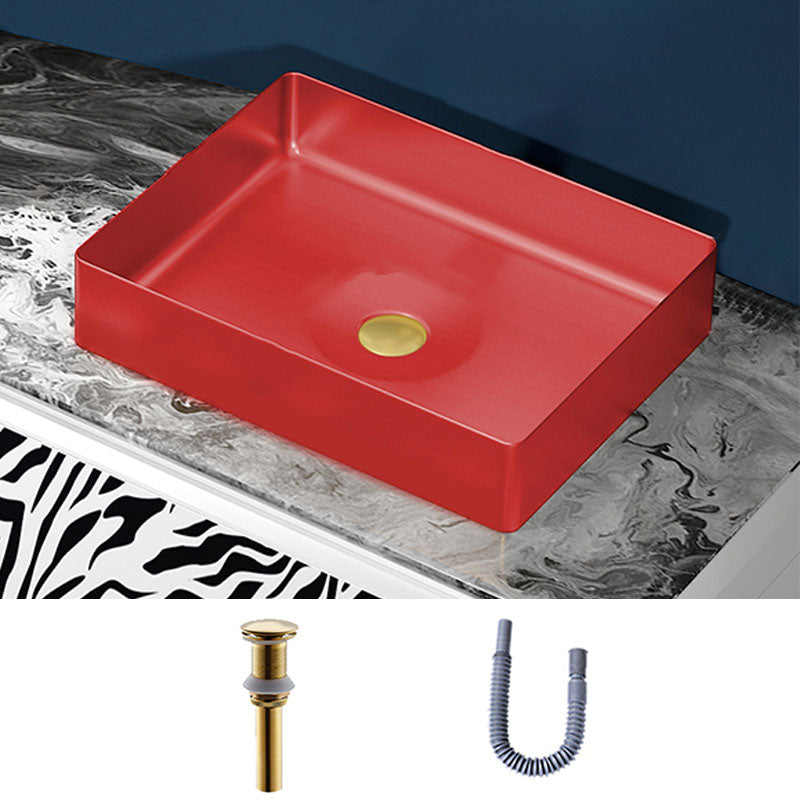 Modern Bathroom Sink with Pop-Up Drain Metal Rectangular Vessel Bathroom Sink Red Unavailiable Sink Clearhalo 'Bathroom Remodel & Bathroom Fixtures' 'Bathroom Sinks & Faucet Components' 'Bathroom Sinks' 'bathroom_sink' 'Home Improvement' 'home_improvement' 'home_improvement_bathroom_sink' 7362373