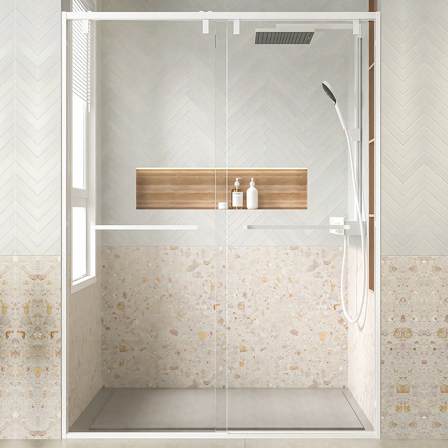 Transparent Double Shower Bath Door Metal White Framed Shower Door Clearhalo 'Bathroom Remodel & Bathroom Fixtures' 'Home Improvement' 'home_improvement' 'home_improvement_shower_tub_doors' 'Shower and Tub Doors' 'shower_tub_doors' 'Showers & Bathtubs' 7362652