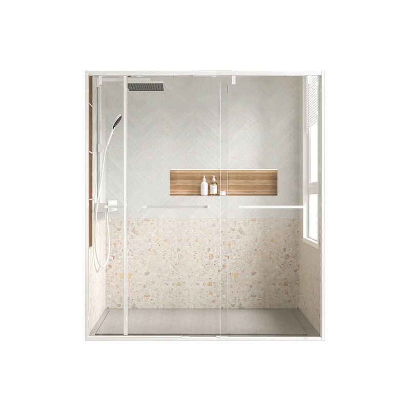 Transparent Double Shower Bath Door Metal White Framed Shower Door Transparent Left Clearhalo 'Bathroom Remodel & Bathroom Fixtures' 'Home Improvement' 'home_improvement' 'home_improvement_shower_tub_doors' 'Shower and Tub Doors' 'shower_tub_doors' 'Showers & Bathtubs' 7362668