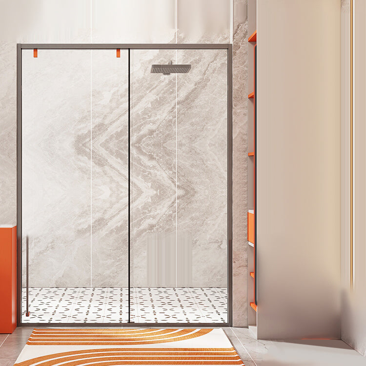 Silver Semi Frameless Shower Doors Single Sliding Shower Bath Door Clearhalo 'Bathroom Remodel & Bathroom Fixtures' 'Home Improvement' 'home_improvement' 'home_improvement_shower_tub_doors' 'Shower and Tub Doors' 'shower_tub_doors' 'Showers & Bathtubs' 7362681