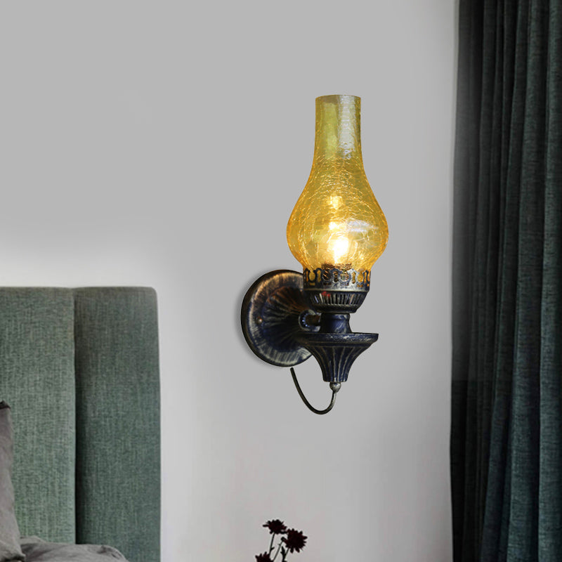 Factory Vase Shade Wall Light 1 Head Yellow/Clear Crackle Glass Sconce Lighting Fixture for Outdoor Clearhalo 'Art deco wall lights' 'Cast Iron' 'Glass' 'Industrial wall lights' 'Industrial' 'Middle century wall lights' 'Modern' 'Rustic wall lights' 'Tiffany' 'Traditional wall lights' 'Wall Lamps & Sconces' 'Wall Lights' Lighting' 736308