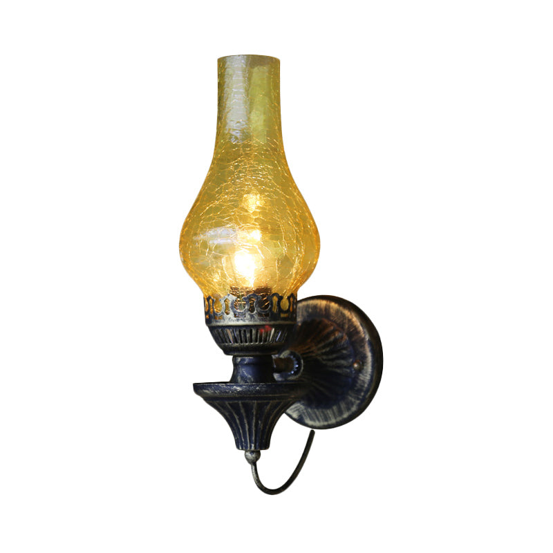 Factory Vase Shade Wall Light 1 Head Yellow/Clear Crackle Glass Sconce Lighting Fixture for Outdoor Clearhalo 'Art deco wall lights' 'Cast Iron' 'Glass' 'Industrial wall lights' 'Industrial' 'Middle century wall lights' 'Modern' 'Rustic wall lights' 'Tiffany' 'Traditional wall lights' 'Wall Lamps & Sconces' 'Wall Lights' Lighting' 736309