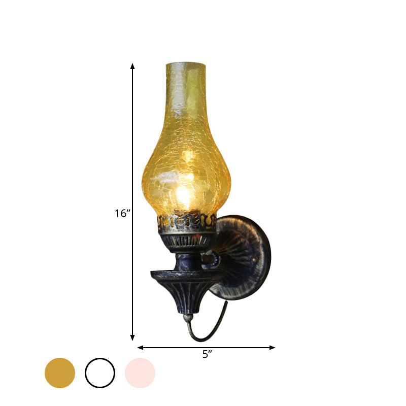 Factory Vase Shade Wall Light 1 Head Yellow/Clear Crackle Glass Sconce Lighting Fixture for Outdoor Clearhalo 'Art deco wall lights' 'Cast Iron' 'Glass' 'Industrial wall lights' 'Industrial' 'Middle century wall lights' 'Modern' 'Rustic wall lights' 'Tiffany' 'Traditional wall lights' 'Wall Lamps & Sconces' 'Wall Lights' Lighting' 736310