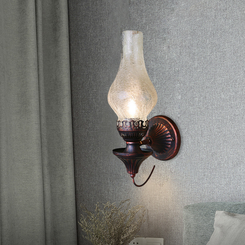 Factory Vase Shade Wall Light 1 Head Yellow/Clear Crackle Glass Sconce Lighting Fixture for Outdoor Clearhalo 'Art deco wall lights' 'Cast Iron' 'Glass' 'Industrial wall lights' 'Industrial' 'Middle century wall lights' 'Modern' 'Rustic wall lights' 'Tiffany' 'Traditional wall lights' 'Wall Lamps & Sconces' 'Wall Lights' Lighting' 736312