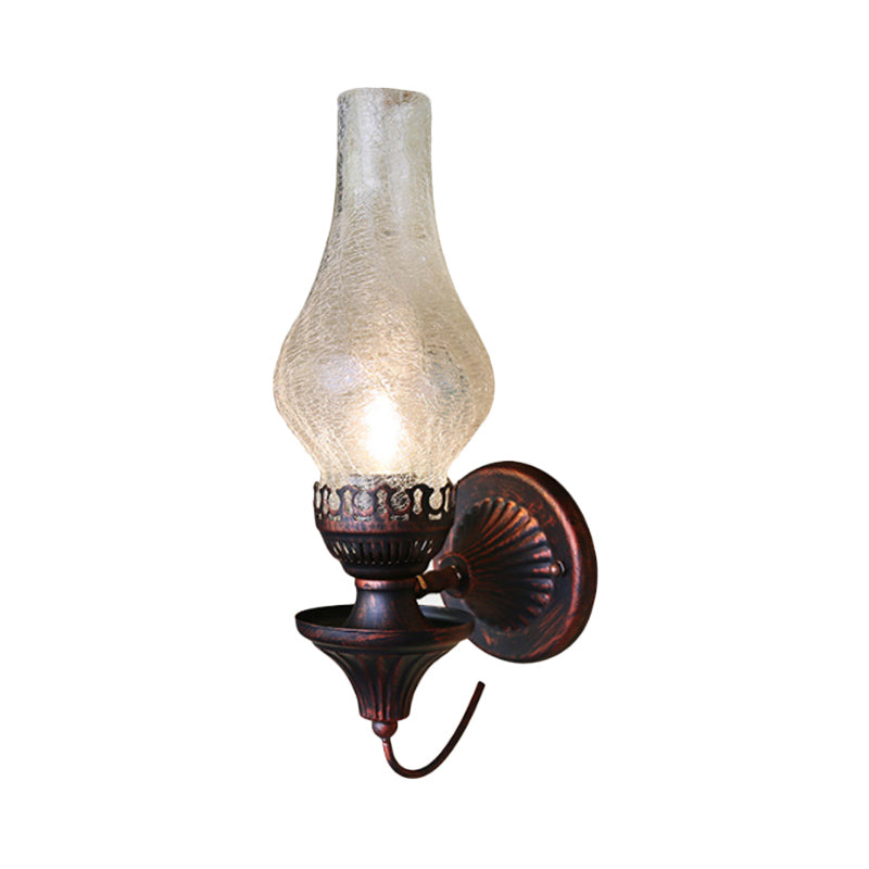Factory Vase Shade Wall Light 1 Head Yellow/Clear Crackle Glass Sconce Lighting Fixture for Outdoor Clearhalo 'Art deco wall lights' 'Cast Iron' 'Glass' 'Industrial wall lights' 'Industrial' 'Middle century wall lights' 'Modern' 'Rustic wall lights' 'Tiffany' 'Traditional wall lights' 'Wall Lamps & Sconces' 'Wall Lights' Lighting' 736314