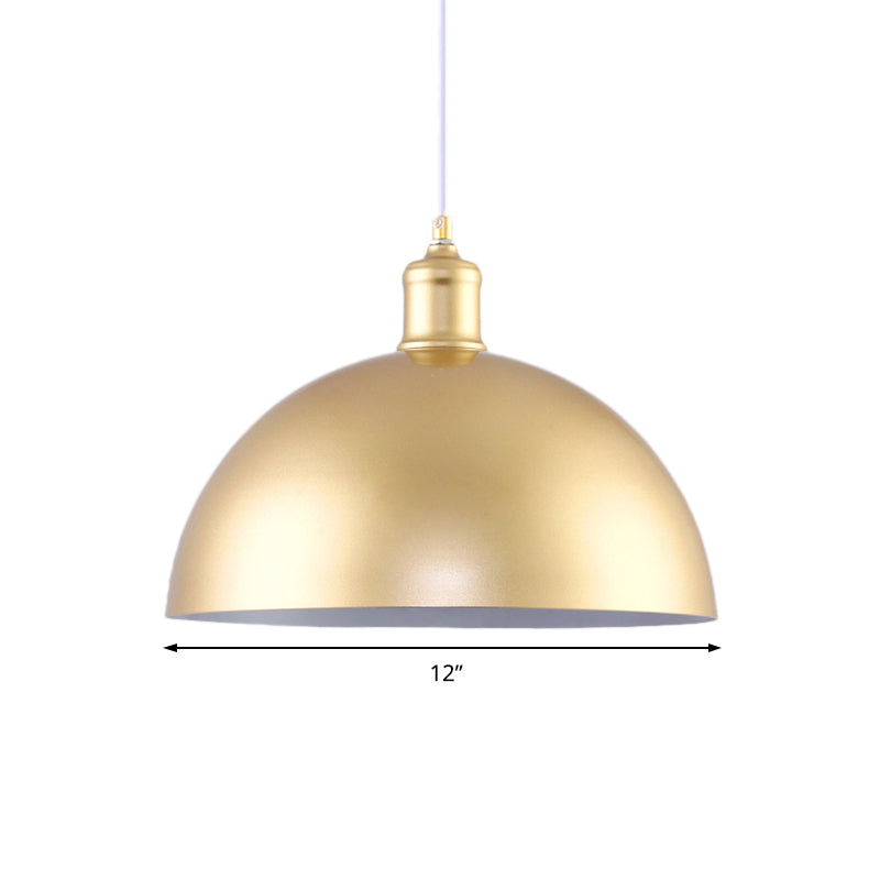 Industrial Dome Hanging Lamp 1 Light Metallic Height Adjustable Pendant Lighting in Gold for Bedroom, 12"/16" Dia Clearhalo 'Art Deco Pendants' 'Cast Iron' 'Ceiling Lights' 'Ceramic' 'Crystal' 'Industrial Pendants' 'Industrial' 'Metal' 'Middle Century Pendants' 'Pendant Lights' 'Pendants' 'Tiffany' Lighting' 73632
