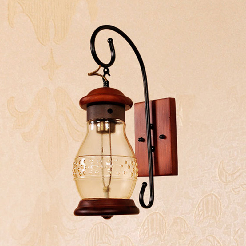 Copper Bottle Wall Sconce Light Industrial Tan Glass 1-Head Bedroom Wall Lamp with Curved Arm Clearhalo 'Art deco wall lights' 'Cast Iron' 'Glass' 'Industrial wall lights' 'Industrial' 'Middle century wall lights' 'Modern' 'Rustic wall lights' 'Tiffany' 'Traditional wall lights' 'Wall Lamps & Sconces' 'Wall Lights' Lighting' 736321
