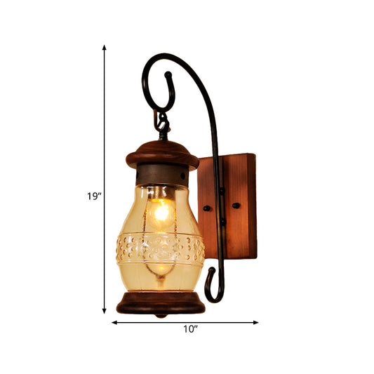 Copper Bottle Wall Sconce Light Industrial Tan Glass 1-Head Bedroom Wall Lamp with Curved Arm Clearhalo 'Art deco wall lights' 'Cast Iron' 'Glass' 'Industrial wall lights' 'Industrial' 'Middle century wall lights' 'Modern' 'Rustic wall lights' 'Tiffany' 'Traditional wall lights' 'Wall Lamps & Sconces' 'Wall Lights' Lighting' 736322