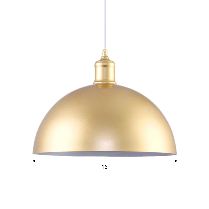 Industrial Dome Hanging Lamp 1 Light Metallic Height Adjustable Pendant Lighting in Gold for Bedroom, 12"/16" Dia Clearhalo 'Art Deco Pendants' 'Cast Iron' 'Ceiling Lights' 'Ceramic' 'Crystal' 'Industrial Pendants' 'Industrial' 'Metal' 'Middle Century Pendants' 'Pendant Lights' 'Pendants' 'Tiffany' Lighting' 73633