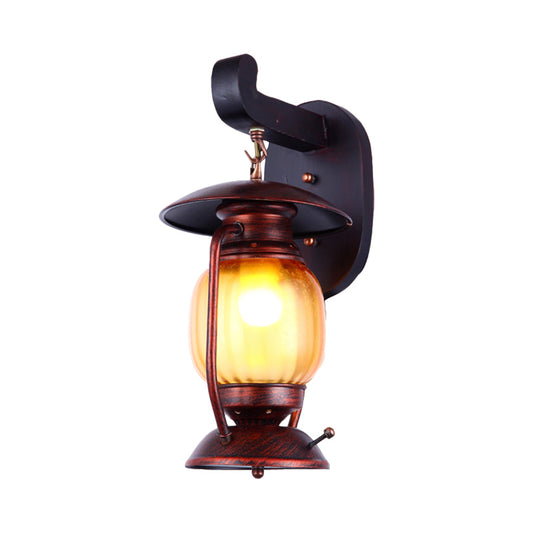 1 Light Wall Sconce Lighting Loft Kerosene Amber Glass Wall Mount Lamp in Copper for Stair Clearhalo 'Art deco wall lights' 'Cast Iron' 'Glass' 'Industrial wall lights' 'Industrial' 'Middle century wall lights' 'Modern' 'Rustic wall lights' 'Tiffany' 'Traditional wall lights' 'Wall Lamps & Sconces' 'Wall Lights' Lighting' 736332