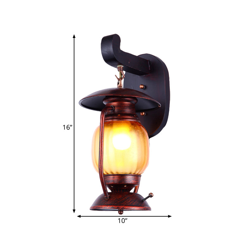 1 Light Wall Sconce Lighting Loft Kerosene Amber Glass Wall Mount Lamp in Copper for Stair Clearhalo 'Art deco wall lights' 'Cast Iron' 'Glass' 'Industrial wall lights' 'Industrial' 'Middle century wall lights' 'Modern' 'Rustic wall lights' 'Tiffany' 'Traditional wall lights' 'Wall Lamps & Sconces' 'Wall Lights' Lighting' 736334
