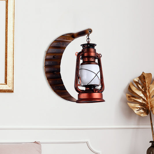 White Glass Copper Sconce Lamp Lantern 1 Light Coastal Style Wall Mounted Light with Bamboo Crescent Deco Copper Clearhalo 'Art deco wall lights' 'Cast Iron' 'Glass' 'Industrial wall lights' 'Industrial' 'Middle century wall lights' 'Modern' 'Rustic wall lights' 'Tiffany' 'Traditional wall lights' 'Wall Lamps & Sconces' 'Wall Lights' Lighting' 736355