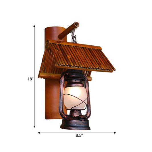 Copper 1 Light Wall Light Fixture Warehouse Frosted Glass Kerosene Sconce Lamp with Bamboo Roof Deco Clearhalo 'Art deco wall lights' 'Cast Iron' 'Glass' 'Industrial wall lights' 'Industrial' 'Middle century wall lights' 'Modern' 'Rustic wall lights' 'Tiffany' 'Traditional wall lights' 'Wall Lamps & Sconces' 'Wall Lights' Lighting' 736366