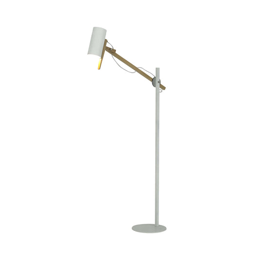 White/Black and Wood Tube Floor Lamp Modernist Iron 1 Light Swing Arm Standing Floor Light Clearhalo 'Floor Lamps' 'Lamps' Lighting' 736392