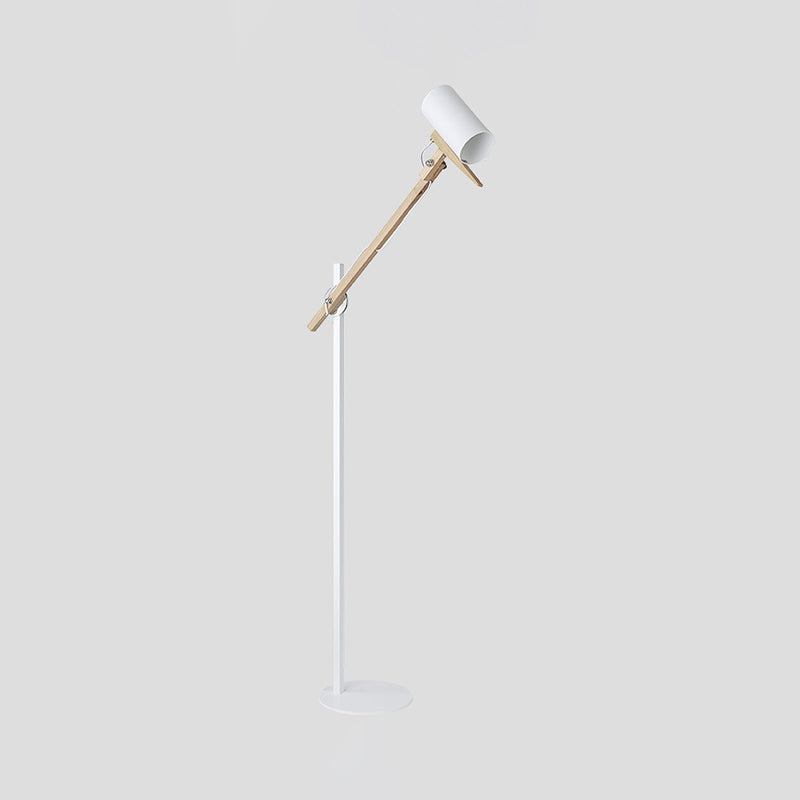 White/Black and Wood Tube Floor Lamp Modernist Iron 1 Light Swing Arm Standing Floor Light Clearhalo 'Floor Lamps' 'Lamps' Lighting' 736393
