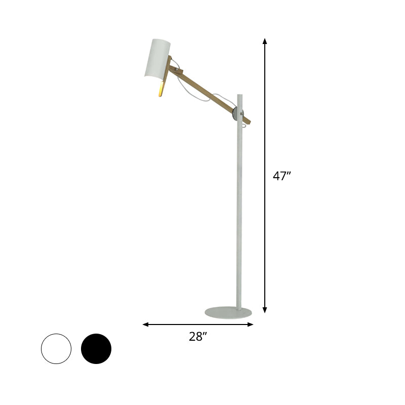 White/Black and Wood Tube Floor Lamp Modernist Iron 1 Light Swing Arm Standing Floor Light Clearhalo 'Floor Lamps' 'Lamps' Lighting' 736394