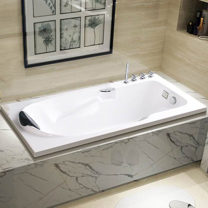 Modern Acrylic Rectangular Bathtub White Drop-in Soaking Bath Left Tub with Silver 5-Piece Set Clearhalo 'Bathroom Remodel & Bathroom Fixtures' 'Bathtubs' 'Home Improvement' 'home_improvement' 'home_improvement_bathtubs' 'Showers & Bathtubs' 7364212
