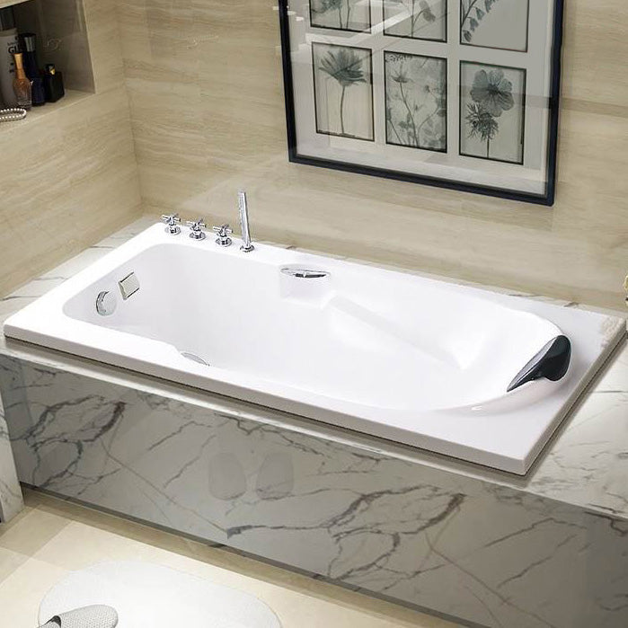 Modern Acrylic Rectangular Bathtub White Drop-in Soaking Bath Right Tub with Silver 5-Piece Set Clearhalo 'Bathroom Remodel & Bathroom Fixtures' 'Bathtubs' 'Home Improvement' 'home_improvement' 'home_improvement_bathtubs' 'Showers & Bathtubs' 7364214