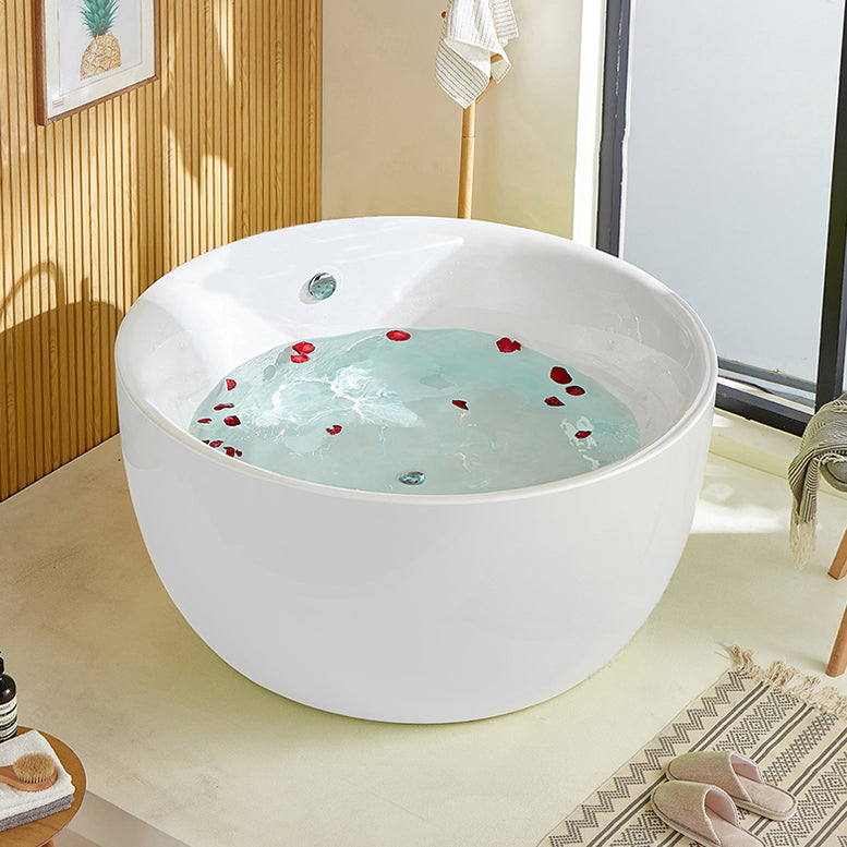 Antique Finish Round Bathtub Stand Alone Modern Soaking Bath Tub White Clearhalo 'Bathroom Remodel & Bathroom Fixtures' 'Bathtubs' 'Home Improvement' 'home_improvement' 'home_improvement_bathtubs' 'Showers & Bathtubs' 7364260