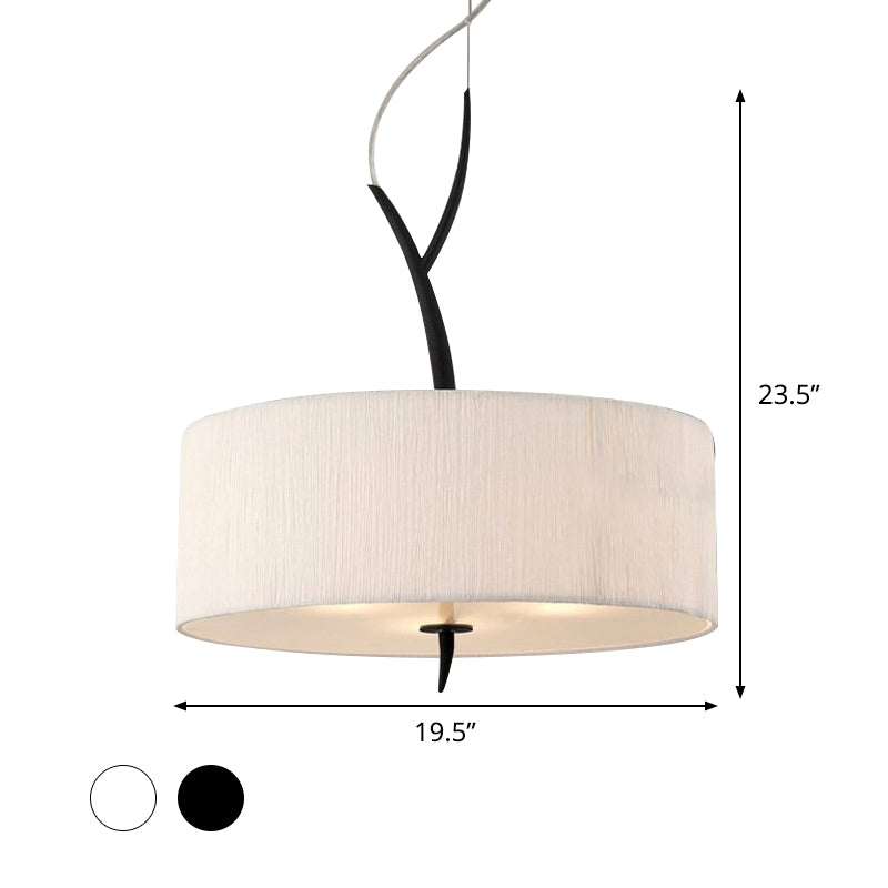 Drum Shape Pendant Chandelier Minimalist Fabric 3 Heads White/Black Ceiling Suspension Lamp Clearhalo 'Ceiling Lights' 'Chandeliers' 'Modern Chandeliers' 'Modern' Lighting' 736434