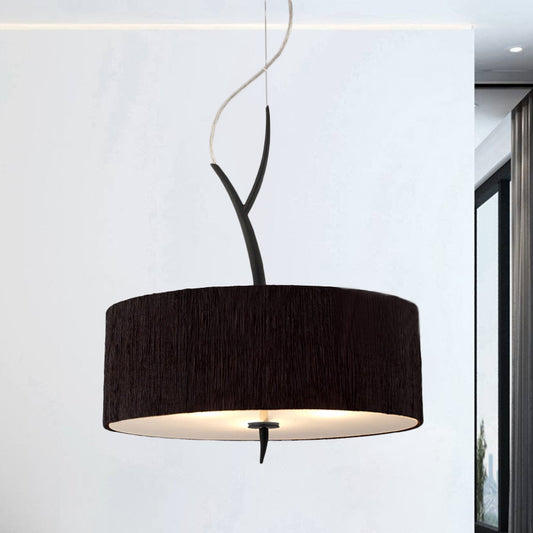 Drum Shape Pendant Chandelier Minimalist Fabric 3 Heads White/Black Ceiling Suspension Lamp Black Clearhalo 'Ceiling Lights' 'Chandeliers' 'Modern Chandeliers' 'Modern' Lighting' 736435