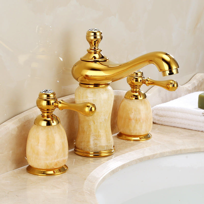 Traditional Wide Spread Bathroom Faucet Elegant Lavatory Faucet Clearhalo 'Bathroom Remodel & Bathroom Fixtures' 'Bathroom Sink Faucets' 'Bathroom Sinks & Faucet Components' 'bathroom_sink_faucets' 'Home Improvement' 'home_improvement' 'home_improvement_bathroom_sink_faucets' 7364739