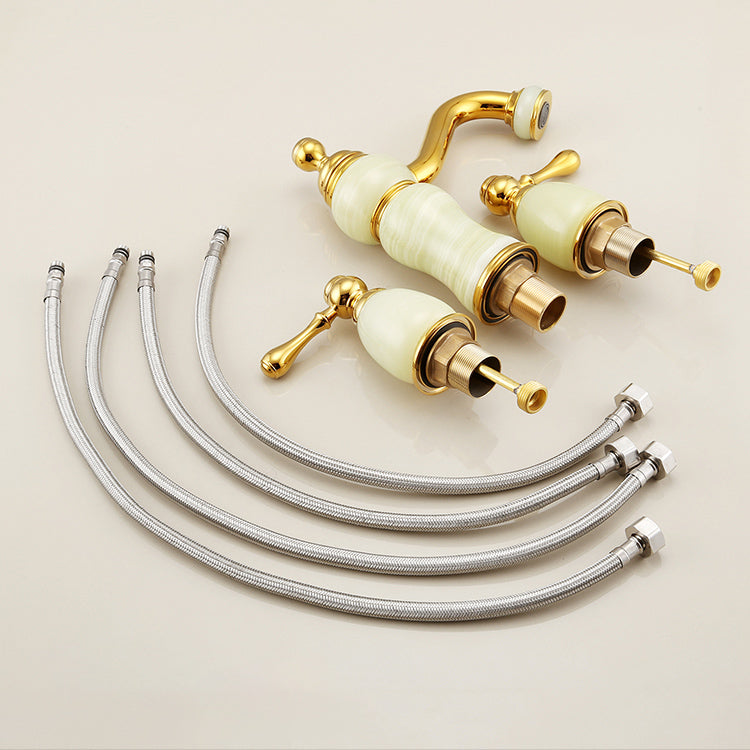 Traditional Wide Spread Bathroom Faucet Elegant Lavatory Faucet Clearhalo 'Bathroom Remodel & Bathroom Fixtures' 'Bathroom Sink Faucets' 'Bathroom Sinks & Faucet Components' 'bathroom_sink_faucets' 'Home Improvement' 'home_improvement' 'home_improvement_bathroom_sink_faucets' 7364748