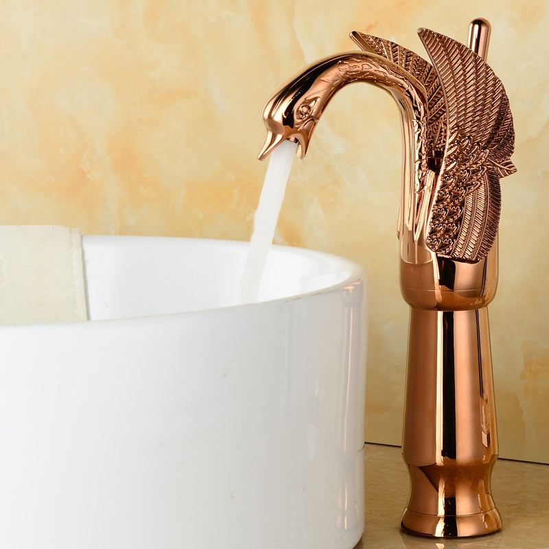 Traditional Wide Spread Bathroom Faucet 1-Handle Lavatory Faucet Rose Gold 11.4" Clearhalo 'Bathroom Remodel & Bathroom Fixtures' 'Bathroom Sink Faucets' 'Bathroom Sinks & Faucet Components' 'bathroom_sink_faucets' 'Home Improvement' 'home_improvement' 'home_improvement_bathroom_sink_faucets' 7364782