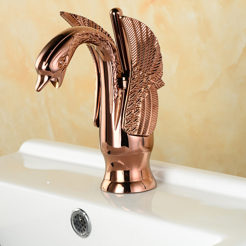 Traditional Wide Spread Bathroom Faucet 1-Handle Lavatory Faucet Rose Gold 7.5" Clearhalo 'Bathroom Remodel & Bathroom Fixtures' 'Bathroom Sink Faucets' 'Bathroom Sinks & Faucet Components' 'bathroom_sink_faucets' 'Home Improvement' 'home_improvement' 'home_improvement_bathroom_sink_faucets' 7364788