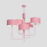 Modern Drum Chandelier Lighting Fabric 5 Bulbs Living Room Hanging Lamp Kit in Pink Clearhalo 'Ceiling Lights' 'Chandeliers' 'Modern Chandeliers' 'Modern' Lighting' 736507