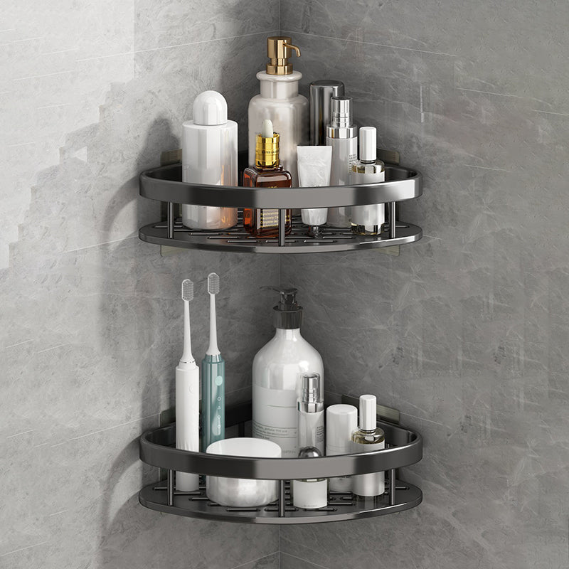 Silver/Black Bath Hardware Set Modern 1/2/3 - Piece Bath Shelf 11" Black 2 Piece Set Clearhalo 'Bathroom Hardware Sets' 'Bathroom Hardware' 'Bathroom Remodel & Bathroom Fixtures' 'bathroom_hardware_sets' 'Home Improvement' 'home_improvement' 'home_improvement_bathroom_hardware_sets' 7365363