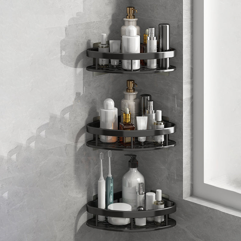 Silver/Black Bath Hardware Set Modern 1/2/3 - Piece Bath Shelf 11" Black 3 Piece Set Clearhalo 'Bathroom Hardware Sets' 'Bathroom Hardware' 'Bathroom Remodel & Bathroom Fixtures' 'bathroom_hardware_sets' 'Home Improvement' 'home_improvement' 'home_improvement_bathroom_hardware_sets' 7365366