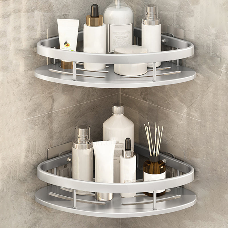 Silver/Black Bath Hardware Set Modern 1/2/3 - Piece Bath Shelf 11.5" Silver 2 Piece Set Clearhalo 'Bathroom Hardware Sets' 'Bathroom Hardware' 'Bathroom Remodel & Bathroom Fixtures' 'bathroom_hardware_sets' 'Home Improvement' 'home_improvement' 'home_improvement_bathroom_hardware_sets' 7365379