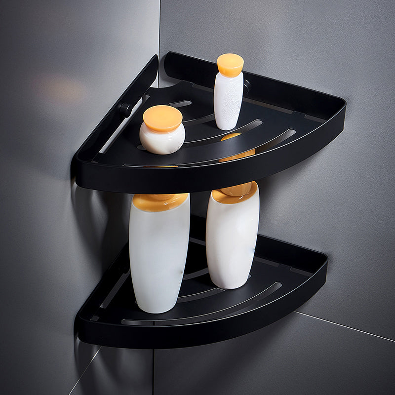Silver/Black Bathroom Accessory Set Modern 1/2/3 - Piece Bath Shelf Clearhalo 'Bathroom Hardware Sets' 'Bathroom Hardware' 'Bathroom Remodel & Bathroom Fixtures' 'bathroom_hardware_sets' 'Home Improvement' 'home_improvement' 'home_improvement_bathroom_hardware_sets' 7365405