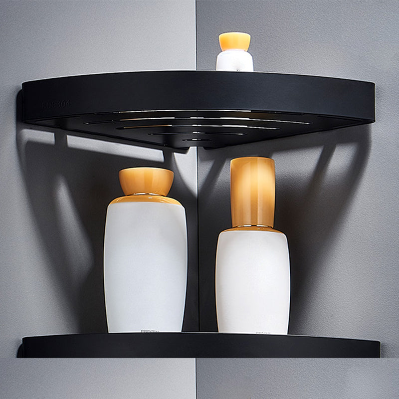 Silver/Black Bathroom Accessory Set Modern 1/2/3 - Piece Bath Shelf Clearhalo 'Bathroom Hardware Sets' 'Bathroom Hardware' 'Bathroom Remodel & Bathroom Fixtures' 'bathroom_hardware_sets' 'Home Improvement' 'home_improvement' 'home_improvement_bathroom_hardware_sets' 7365416