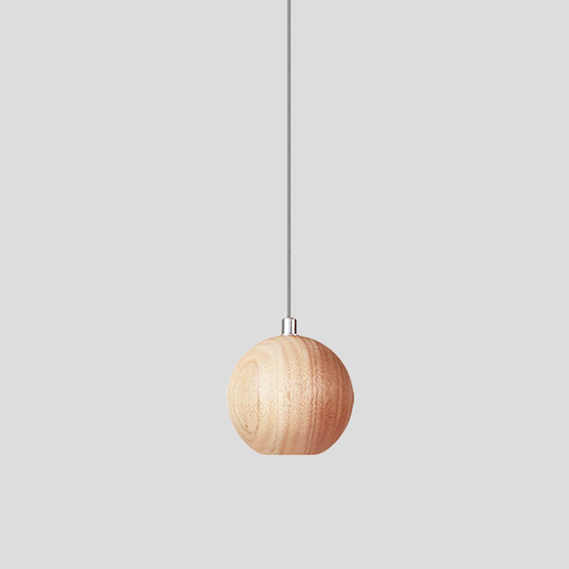 Sphere Wood Drop Pendant Light Simple 1 Head Beige LED Hanging Ceiling Lamp for Study Room Clearhalo 'Ceiling Lights' 'Modern Pendants' 'Modern' 'Pendant Lights' 'Pendants' Lighting' 736596
