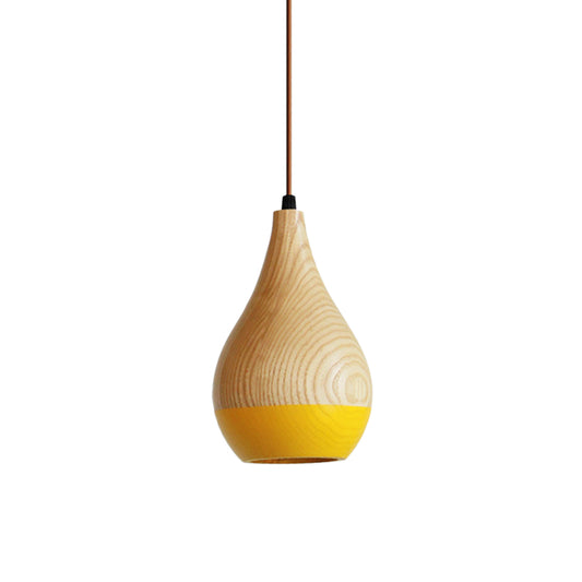 1 Light Dining Room Hanging Light Modern Red/Yellow LED Pendant Lamp with Teardrop Wood Shade Clearhalo 'Ceiling Lights' 'Modern Pendants' 'Modern' 'Pendant Lights' 'Pendants' Lighting' 736599