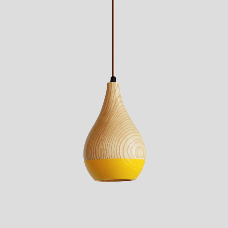 1 Light Dining Room Hanging Light Modern Red/Yellow LED Pendant Lamp with Teardrop Wood Shade Clearhalo 'Ceiling Lights' 'Modern Pendants' 'Modern' 'Pendant Lights' 'Pendants' Lighting' 736600