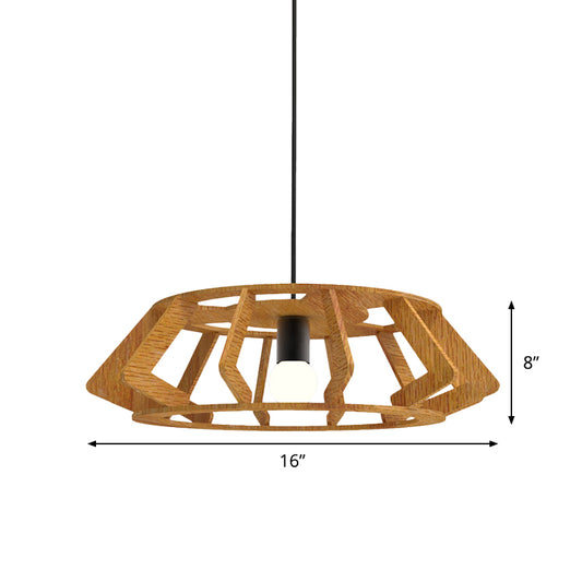 Asian Drum Frame Pendant Light Fixture Wood 1-Light Study Room Hanging Ceiling Lamp Clearhalo 'Ceiling Lights' 'Pendant Lights' 'Pendants' Lighting' 736617