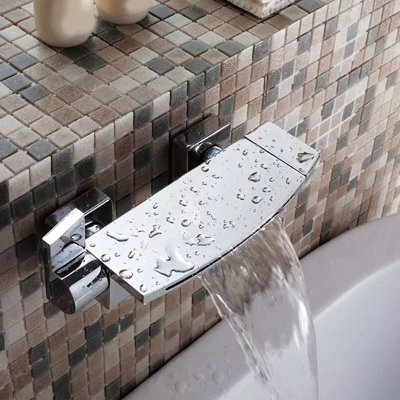 Waterfall Spout Tub Filler Handshower Lever Handle Wall-Mounted Shower Hose Tub Faucet Chrome Hand Shower Not Included Clearhalo 'Bathroom Remodel & Bathroom Fixtures' 'Bathtub Faucets' 'bathtub_faucets' 'Home Improvement' 'home_improvement' 'home_improvement_bathtub_faucets' 7366209