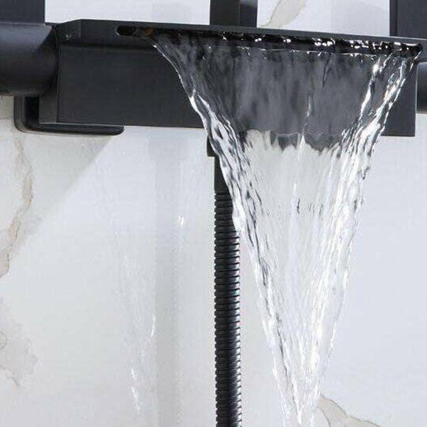 Waterfall Spout Tub Filler Handshower Lever Handle Wall-Mounted Shower Hose Tub Faucet Clearhalo 'Bathroom Remodel & Bathroom Fixtures' 'Bathtub Faucets' 'bathtub_faucets' 'Home Improvement' 'home_improvement' 'home_improvement_bathtub_faucets' 7366213