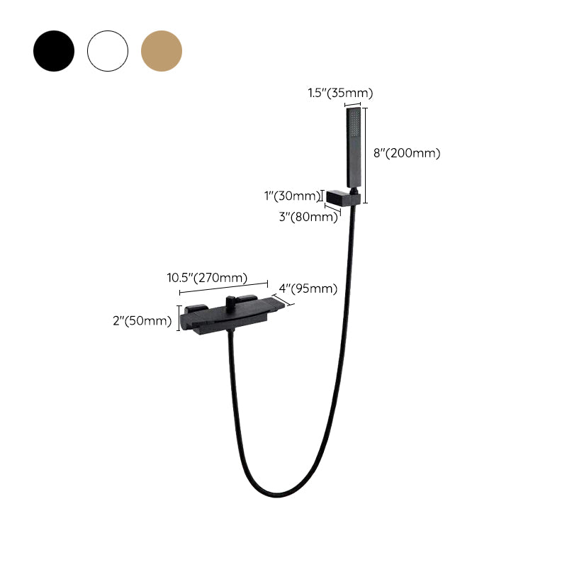Waterfall Spout Tub Filler Handshower Lever Handle Wall-Mounted Shower Hose Tub Faucet Clearhalo 'Bathroom Remodel & Bathroom Fixtures' 'Bathtub Faucets' 'bathtub_faucets' 'Home Improvement' 'home_improvement' 'home_improvement_bathtub_faucets' 7366217