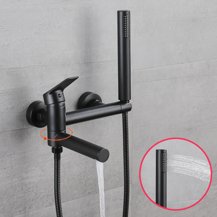 Lever Handle Tub Faucet Wall Mount Shower Hose Swivel Spout Bath Filler with Handshower Clearhalo 'Bathroom Remodel & Bathroom Fixtures' 'Bathtub Faucets' 'bathtub_faucets' 'Home Improvement' 'home_improvement' 'home_improvement_bathtub_faucets' 7366219