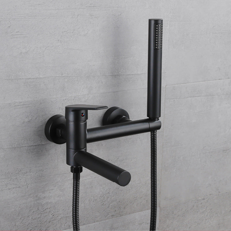 Lever Handle Tub Faucet Wall Mount Shower Hose Swivel Spout Bath Filler with Handshower Black Hose Included Clearhalo 'Bathroom Remodel & Bathroom Fixtures' 'Bathtub Faucets' 'bathtub_faucets' 'Home Improvement' 'home_improvement' 'home_improvement_bathtub_faucets' 7366220