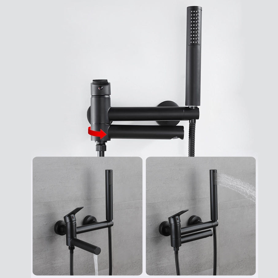 Lever Handle Tub Faucet Wall Mount Shower Hose Swivel Spout Bath Filler with Handshower Clearhalo 'Bathroom Remodel & Bathroom Fixtures' 'Bathtub Faucets' 'bathtub_faucets' 'Home Improvement' 'home_improvement' 'home_improvement_bathtub_faucets' 7366222