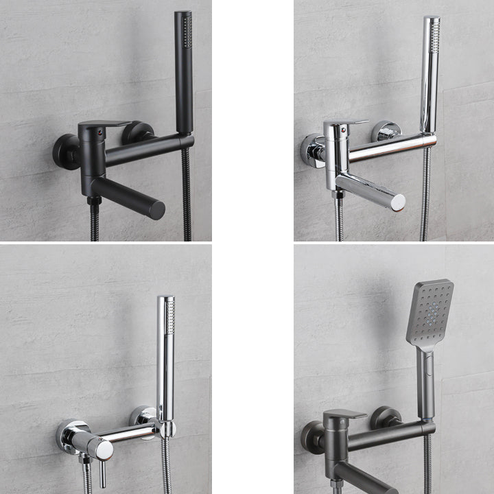 Lever Handle Tub Faucet Wall Mount Shower Hose Swivel Spout Bath Filler with Handshower Clearhalo 'Bathroom Remodel & Bathroom Fixtures' 'Bathtub Faucets' 'bathtub_faucets' 'Home Improvement' 'home_improvement' 'home_improvement_bathtub_faucets' 7366223