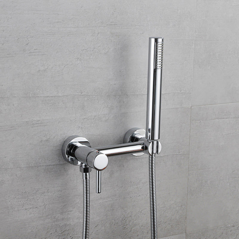 Lever Handle Tub Faucet Wall Mount Shower Hose Swivel Spout Bath Filler with Handshower Silver Hose Included Clearhalo 'Bathroom Remodel & Bathroom Fixtures' 'Bathtub Faucets' 'bathtub_faucets' 'Home Improvement' 'home_improvement' 'home_improvement_bathtub_faucets' 7366224