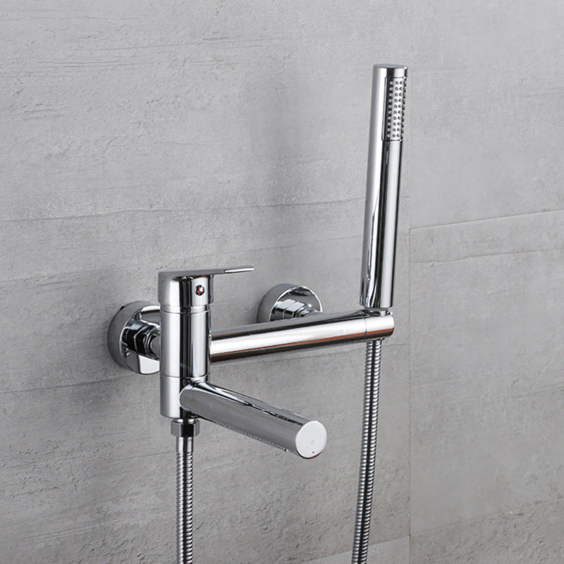 Lever Handle Tub Faucet Wall Mount Shower Hose Swivel Spout Bath Filler with Handshower Chrome Hose Included Clearhalo 'Bathroom Remodel & Bathroom Fixtures' 'Bathtub Faucets' 'bathtub_faucets' 'Home Improvement' 'home_improvement' 'home_improvement_bathtub_faucets' 7366226