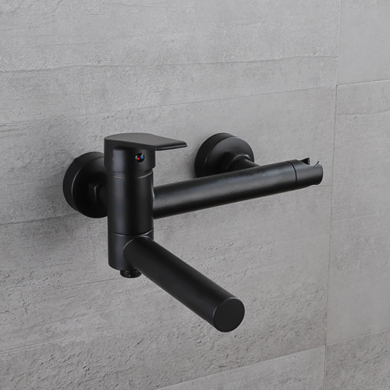 Lever Handle Tub Faucet Wall Mount Shower Hose Swivel Spout Bath Filler with Handshower Black Hose Not Included Clearhalo 'Bathroom Remodel & Bathroom Fixtures' 'Bathtub Faucets' 'bathtub_faucets' 'Home Improvement' 'home_improvement' 'home_improvement_bathtub_faucets' 7366228